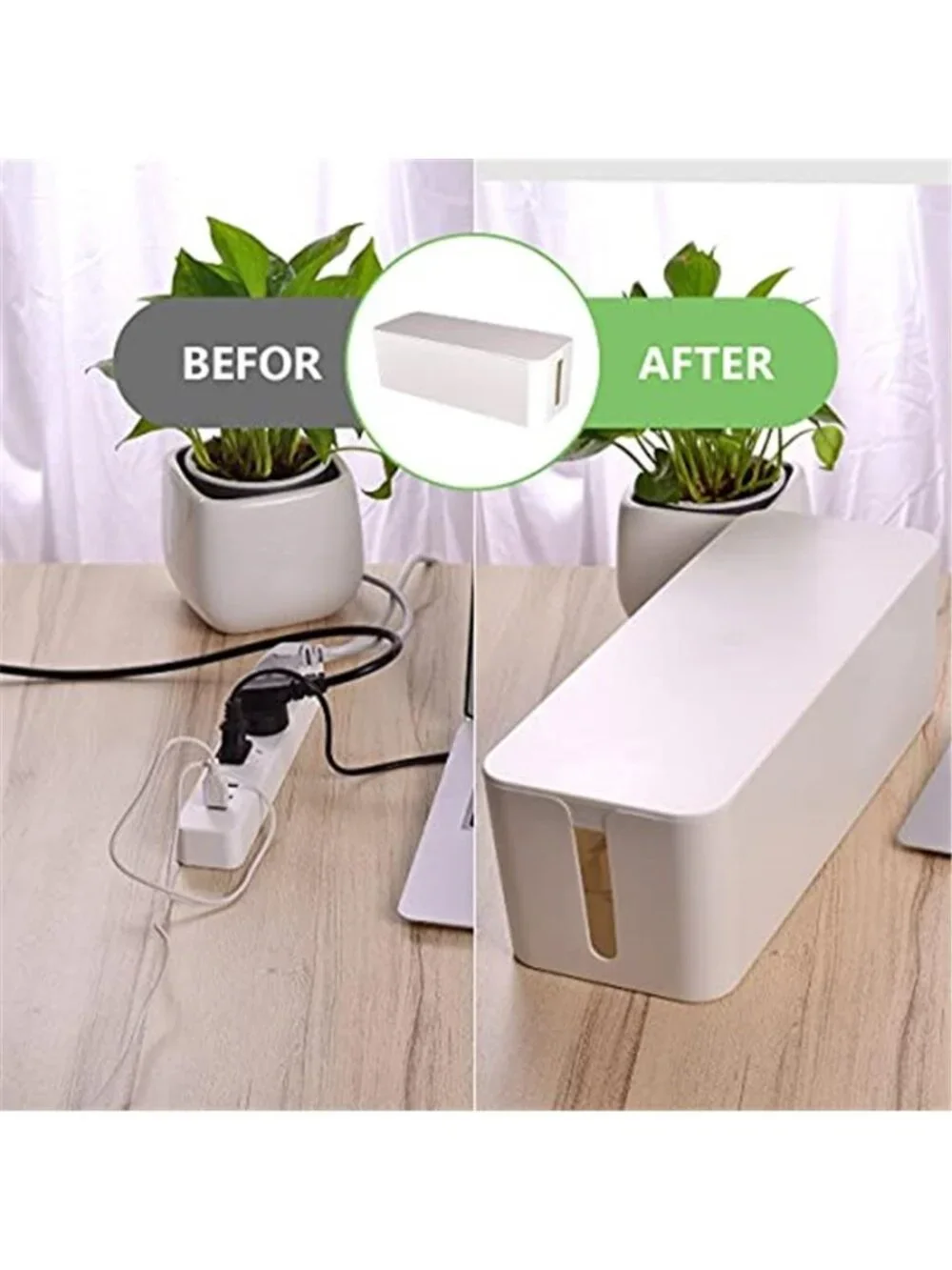 Cable Management Box Cord Organizer Power Strip Cover Wire Storage Desk Home